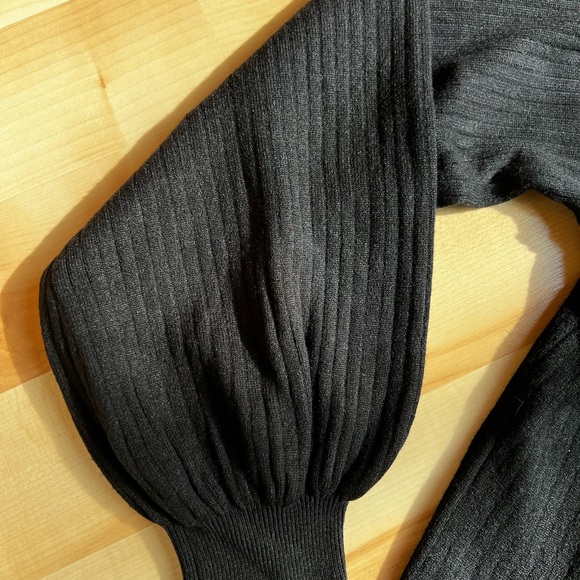 Black Ribbed Sweater with Ruffle Details - Picture 3 of 4